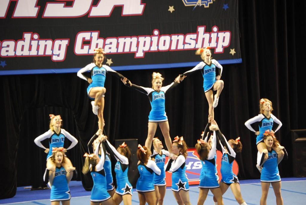 The Lady Panthers hit one of their many pyramids in the state competition.