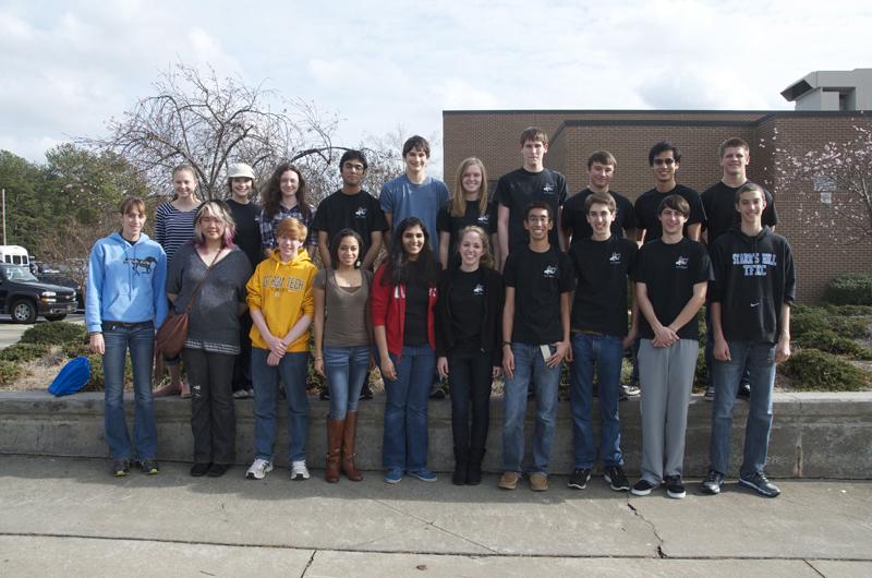 Members of the Science Olympiad team gathered outside Brookwood High School on Saturday morning before the invitational began.