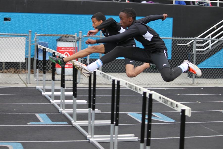 Freshman Daniel Roberts (foreground) and sophomore Taylor Brunskole both qualify to compete in the 110 hurdles in the sectional meet Saturday. 