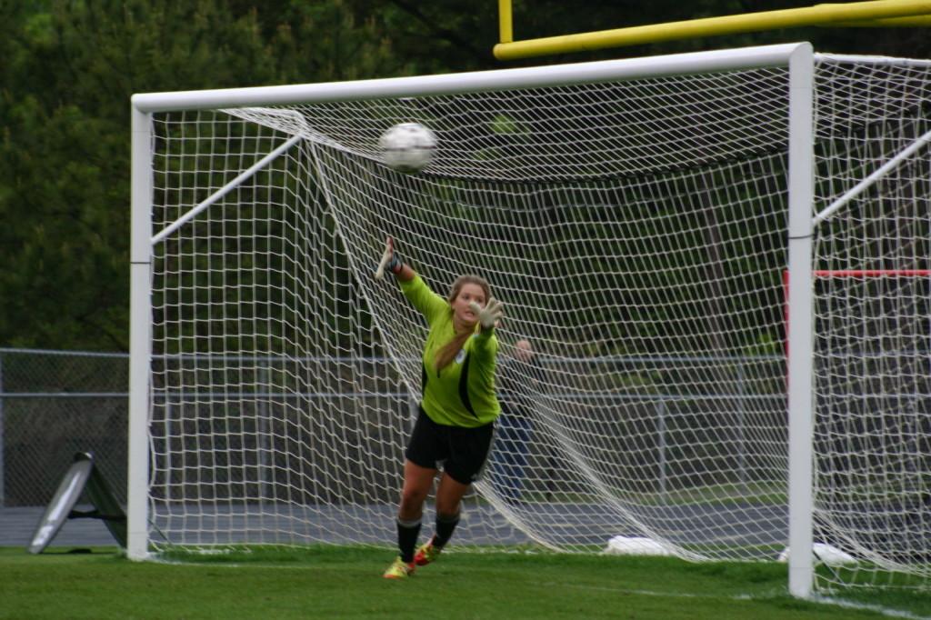 Sophomore keeper Paige Betsill dives to make a save against Walton on.April 24. Her effort wouldn’t be enough as the Lady Panthers went on to lose 2-0. 
