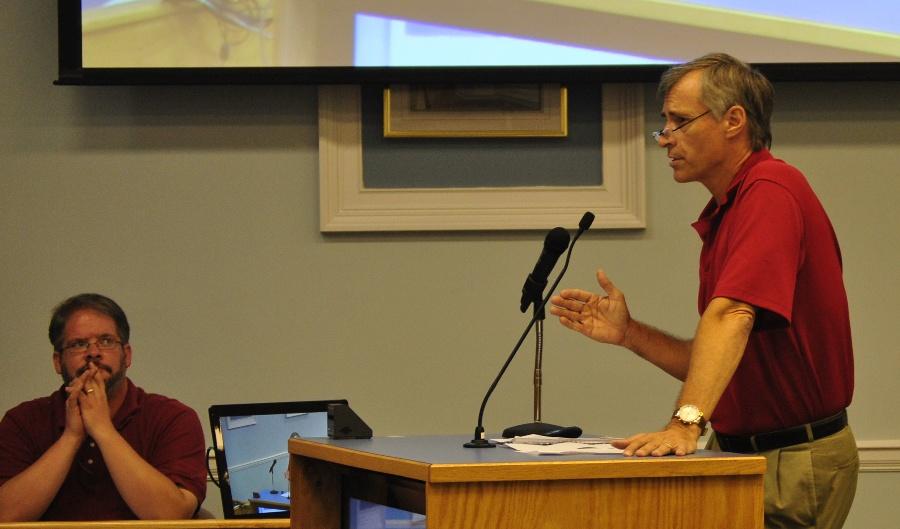 Bob Mudrinich, resident of Wood Creek subdivision and parent of Starrs Mill junior Shannon Mudrinich, supports the golf cart safety proposal by the Fayette County interns and explains the benefits of the plan to the Board of Commissioners at the Aug. 14 meeting.