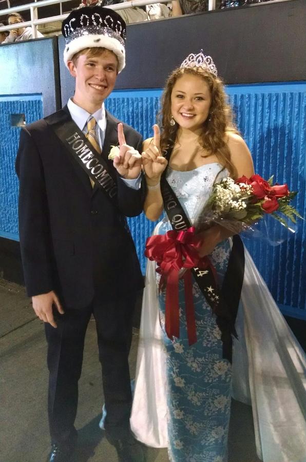 Homecoming King Storey Mizzell and Queen Emma Wernecke give the Team 11 Alive sign together after the halftime ceremonies at Starrs Mill High School. The Panthers defeated Morrow 55-8. 

Check back for more stories and photos of all Homecoming activities. 