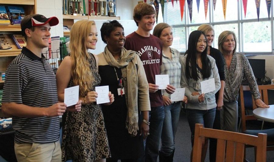 The  PSAT scholars recognized for their high scores are Joe Merna, Brooke Underwood, Cody Clements, Lexi Nails and Mira Bookman. Principal Audrey Toney joined them in the Career Center during the reception honoring their achievements in late October.