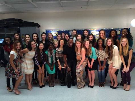 Contestants wrap up their after-school session with acclaimed pageant coach Thomas Barnette (center), who coached the reigning Miss Starrs Mill, senior Abby Feltner.