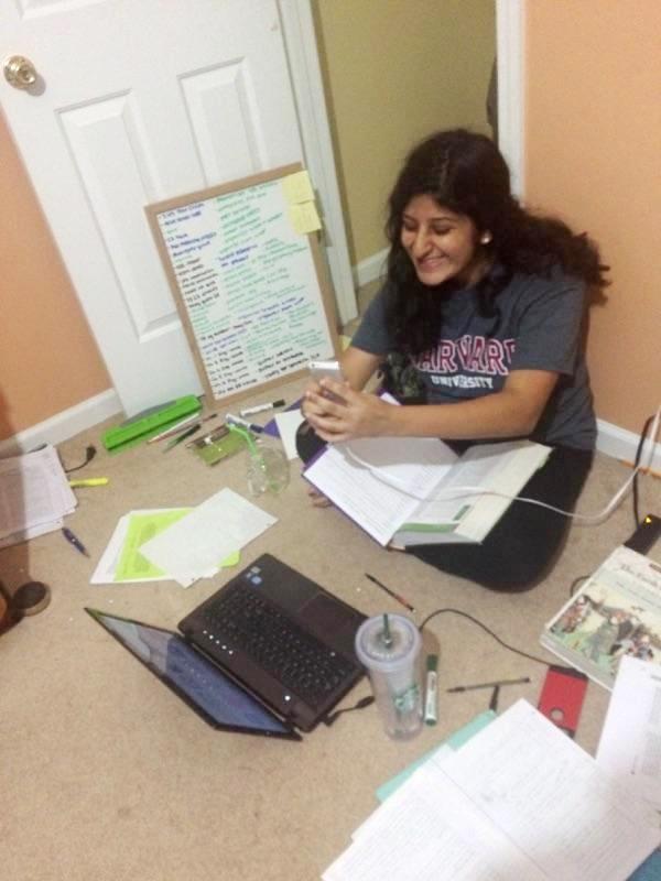 Sophomore Aliza Ali takes a Snapchat photo in the late evening hours instead of using her time to complete that nights homework assignments. 