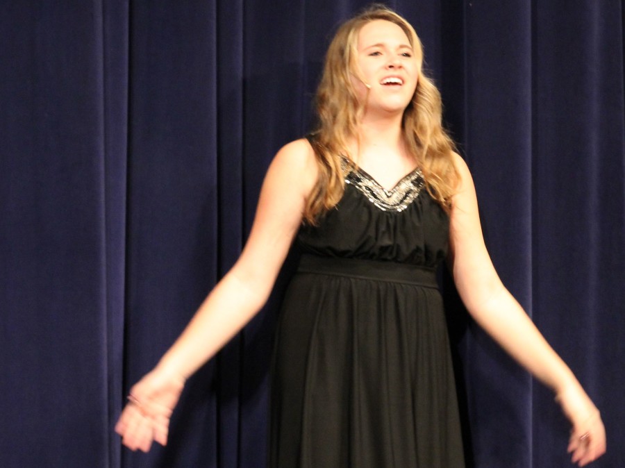 Freshman Ginni Gray owned the stage with her black floor length dress as she sang The Wizard and I from Wicked.