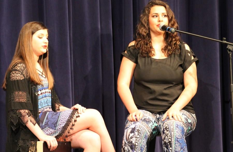 Junior Helena Ressler and freshman Jessica Holle sang The Hanging Tree from Mockingjay Part 1 adding their own take with percussion. 