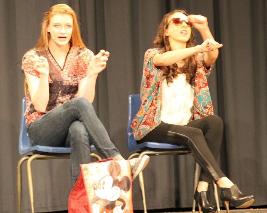 Junior Alexa Exhevarria and junior Anna Hall sat in chairs of their car as they sang “Freedom” from “The Unauthorized Autobiography of Samantha Brown. 