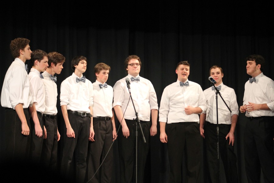 Sophomore Rollin Rocket and junior McKay Mayfield were the Masters of Ceremonies, and their matching bow ties were explained when they joined the mens chorus, Men of the Mill, to perform.