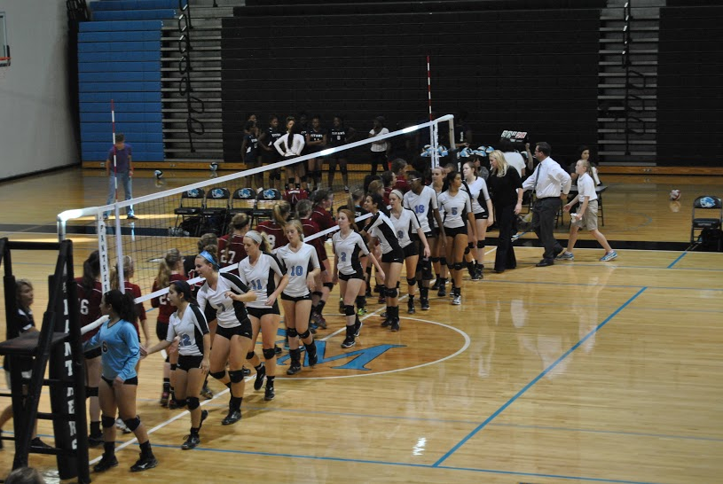 The Lady Panthers display sportsmanship after a tough loss against Northgate on Sept. 1, falling 30-28 in the third game.