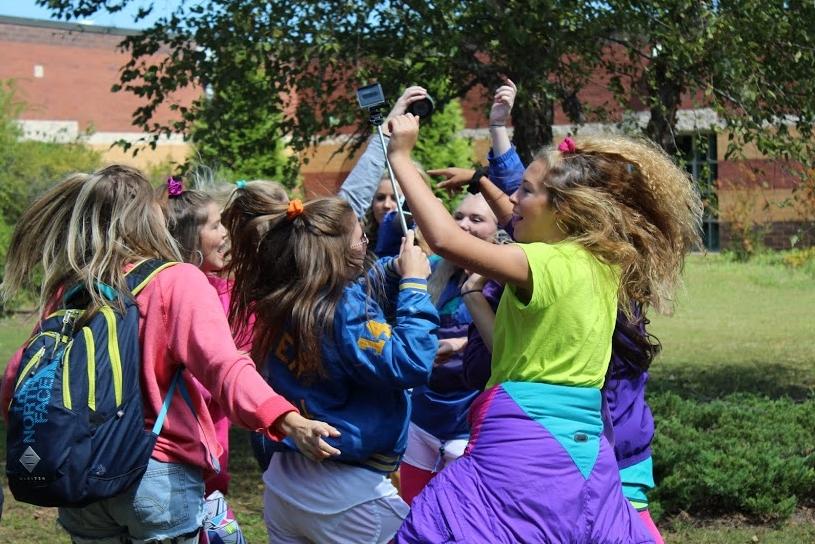 Sept. 17, 2015 - The seniors keep their annual tradition of the dance party going even though the 10-minute break no longer exists. These seniors took the opportunity in between classes to demonstrate their best dance moves from the ‘80s.