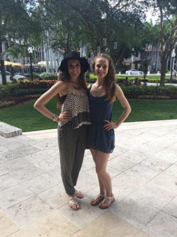 Christina Hubeli and Abby Caldwell take a photo to celebrate their first of 35 days in Miami. 