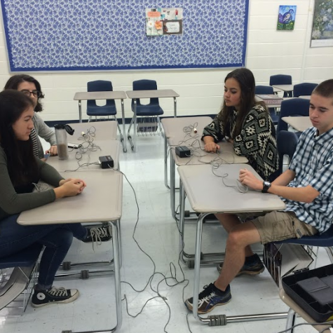 Varsity academic team members practice in Nancy Close’s room  8 a.m. on Friday for their next meet.