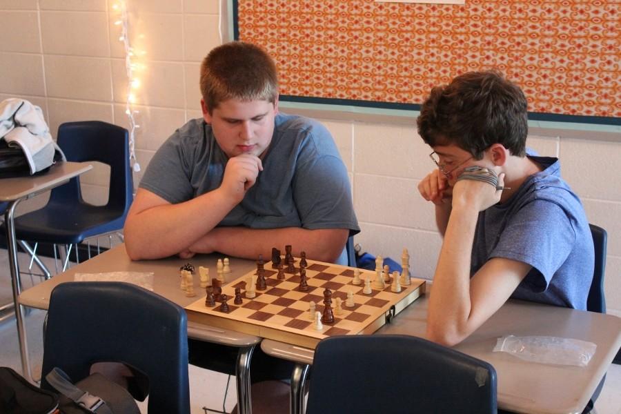 Oct. 22, 2015- Chess club members practice by challenging each other during club meetings every Thursday afternoon in Katherine Tucker’s room.