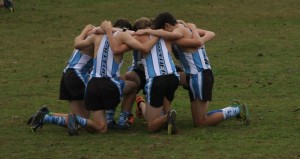 Nov. 7, 2015 - To prepare for their run in the GHSA State Championships, the Panthers boys cross country team huddles for an inspirational speech. The race was held on Nov. 7 in Carrollton, Ga.