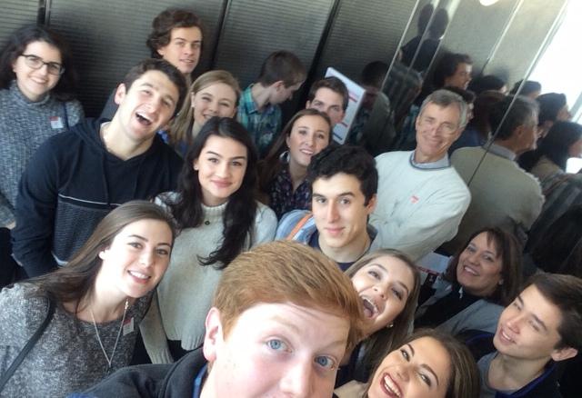 Jan. 14, 2016 - Students in Madeline Rodriguez’s AP Spanish class pose for a selfie in the elevator at the High Museum of Art in downtown Atlanta.  The class field trip helps broaden students’ understanding of the culture, particularly the culture and history behind the Spanish side of the Habsburg monarchy.