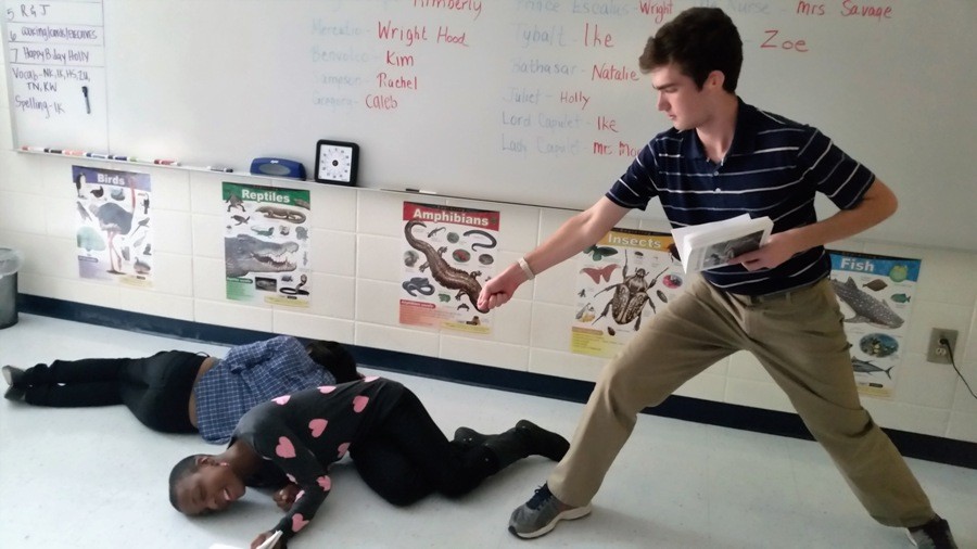 Adaptive curriculum specialist Courtney Savage’s students show off their dramatic side and reenact a scene from Shakespeares “Romeo and Juliet.” “They are so talented, I loved watching them act,” Savage said.  