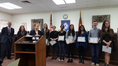 Fayette County Board of Education recognized the varsity academic team at their meeting on Feb. 22 for their first-place award at the Griffin RESA tournament. The team went to the state RESA tournament Feb. 6 after an undefeated season but were eliminated in the first of the afternoon rounds. 
