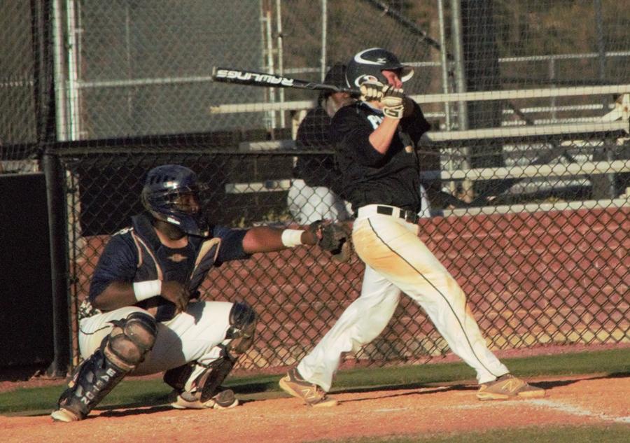March 21, 2016 - Senior Joe Gruska takes a swing against the opposing pitcher in a game versus Drew on March 21. Gruska ended the game going 2-3 with a single, a two-RBI double, a walk and a pop out.