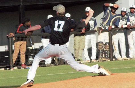 March 21,2016 - Junior Jake Arnold throws a two-seam fastball towards the Drew batter. Arnold threw six solid innings of the game, striking out at least nine batters in the 5-0 win at home. 