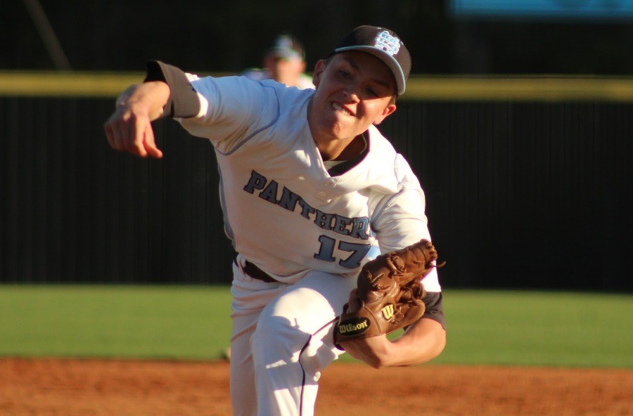 Panther pitcher delivers the ball to an awaiting Northgate batter. Starting pitcher junior Jake Arnold threw 6 ⅓ innings, giving up three runs and four hits.