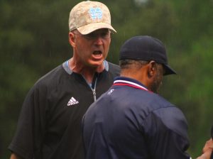 April 11, 2016 - Head coach Brent Moseley argues with the home plate umpire after senior Allen Shad was called out at home. Shad was immediately ejected from the game and was given a two-game suspension for illegally dislodging the ball from the catcher.