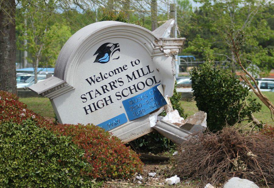 April 12, 2016 - A drunk driver crashed her car into one of the Starr’s Mill signs near the bus loop on April 8. The sign, donated by a previous graduating class, and shrubbery took significant damage.