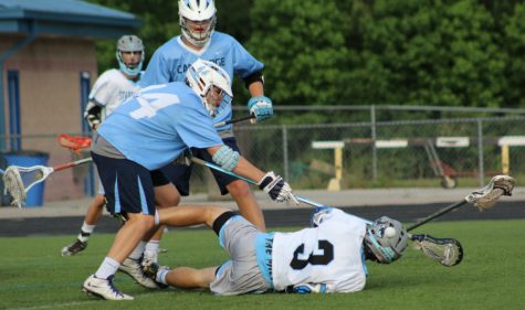 A Panther player trying to score is knocked down by a Cambridge Bear defender. The Bears played physical defense throughout the game and would not let the Panthers attack the goal. Despite the Bears’ tough defense, the Panthers put up seven goals. However, it wasn’t enough and Starr’s Mill boys’ lacrosse season ended in an 11-7 loss.