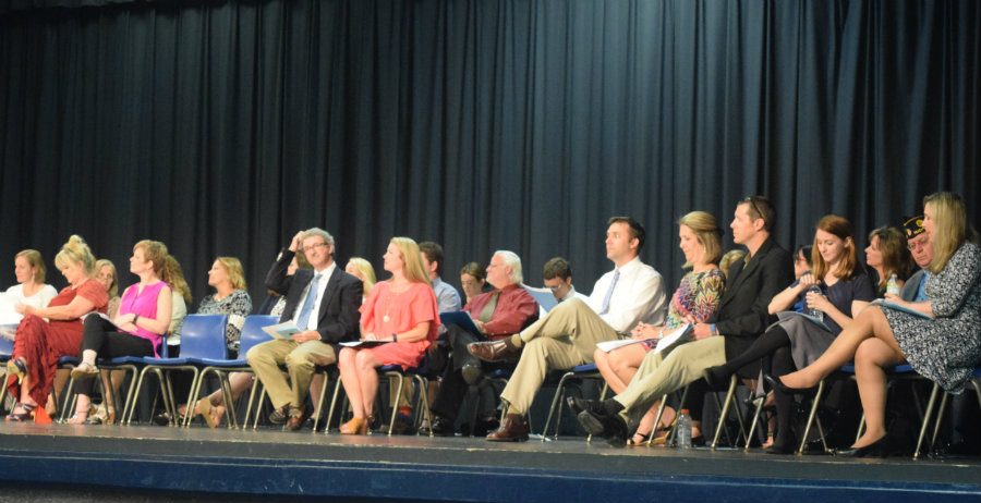 Starr’s Mill teachers await the beginning of the Honor’s Night ceremony in the Willie Duke Auditorium on May 2. At Honor’s Night, students are recognized for their academic and extracurricular achievements through the presentation of scholarships, special recognition awards and department awards. 