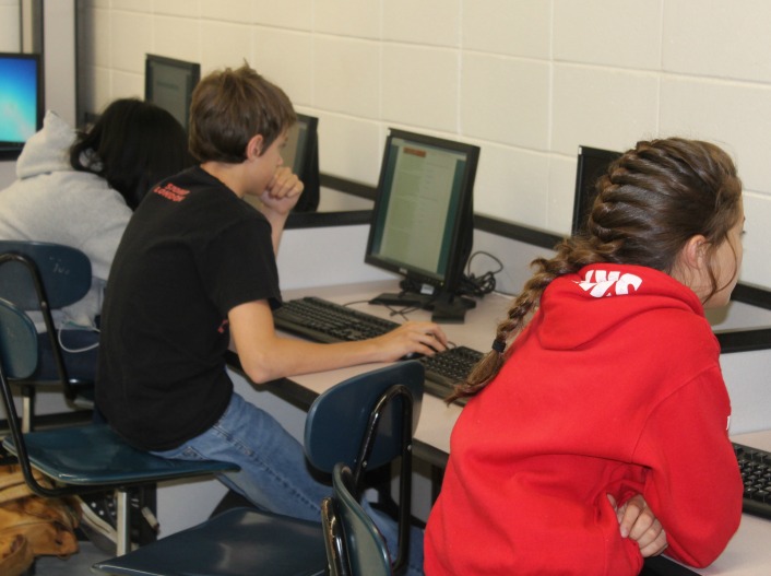 April 21, 2016- English teacher Ashley Collins prepares her seventh period class for the Ninth Grade Literature End of Course Milestone on the USA Test Prep website. All freshmen will take the Georgia Milestone on April 25 for English.