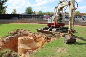  Precision Turf dug up the manhole cover that previously stuck out of right field. The manhole cover will be lowered down about four feet below grade, so that it will no longer get in the way of outfielders.