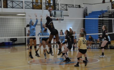 A Johns Creek player spikes another point for the away team. The Johns Creek Gladiators’ front line was in complete control throughout their 2-0 win against the struggling Panthers. 