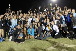 Oct. 15, 2016 - Panther Pride band members pose with their trophies after posting an overall rating of 95.17. Their performance earned them the title of Grand Champions at the Golden River Marching Festival hosted by Haralson County High School.