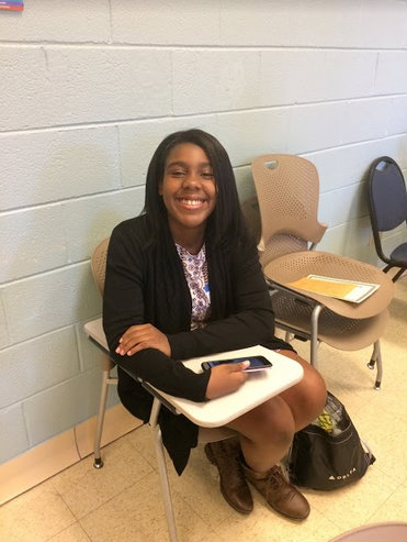 Starr’s Mill competitor waits in a classroom in Daniel Hall to recite her poem in front of a panel of judges.