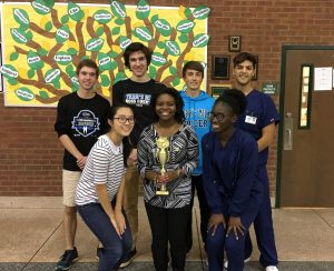 The Starr’s Mill varsity Academic Team shows off their new trophy 
after their competition at Griffin High School where they won first place. After this competition, the team is heading to the state playoffs at Flowery Branch High School.