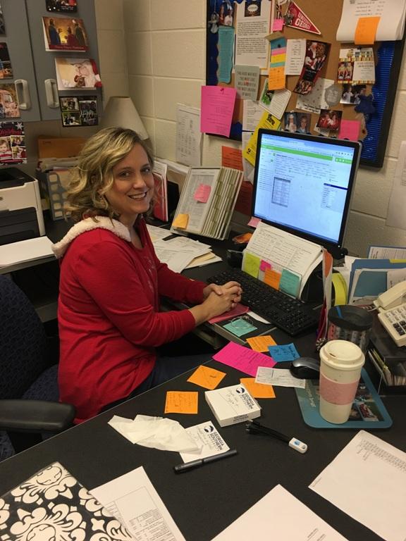 Counselor Connie Patterson finishes up her work for the semester. She assists students whose last names begin with ‘Re’ to ‘Z’.