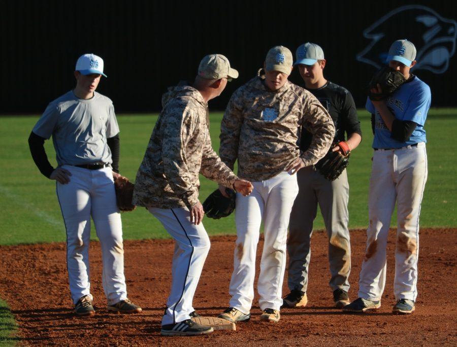 Head+baseball+coach+Brent+Moseley+works+with+the+high+school+baseball+team+at+practice+after+school.+Coaches+and+players+for+the+Panther+baseball+team+will+host+an+annual+youth+camp+and+fundraiser+on+Feb.+20-22.