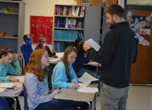 AP Human Geography teacher Joseph Bara teaches a lesson on agriculture and climate zones.  Bara currently teaches three periods of AP Human Geography and plans for more in years to come. 