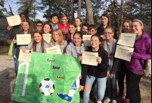 Starr’s Mill’s German students hold up their award certificates at the 2017 State German Convention. “I’m extremely proud of how we did as a whole,” junior Marleena Tamminen said. “We placed in a lot of different events and all levels of German.”