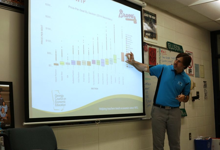 Dr.+Chris+Cannon%2C+program+manager+for+the+Georgia+Council+on+Economic+Education%2C+teaches+Walt+Ellison%E2%80%99s+fourth+period+economics+class+about+how+tickets+were+priced+at+Turner+Field+and+how+they+will+be+priced+at+Suntrust+Park.+Cannon+reveals+the+economics+behind+the+Atlanta+Braves%2C+one+of+GCEE%E2%80%99s+biggest+partners.+