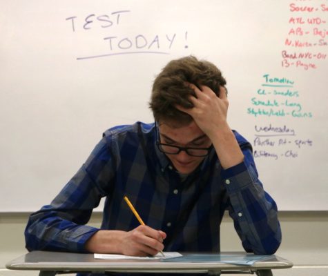 A student struggles to meet the demands of standardized testing. While standardized tests such as the Georgia Milestones and the SAT are often required for academic promotion, many students feel these tests are not an accurate depiction of their intelligence. 