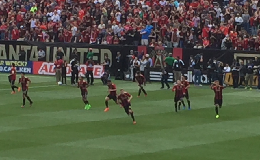 Atlanta United players enter the pitch prior to kickoff. Atlanta United was founded on April 16, 2014.