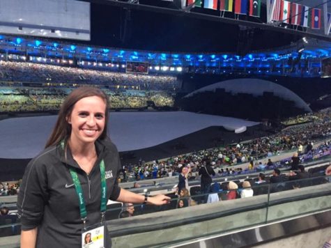 Starr’s Mill High School alumnae Nicole Chrzanowski poses for a picture while covering the summer Olympics in Rio. Chrzanowski, a member of Gamma Phi Beta, will speak at the sorority informational meeting this Saturday.