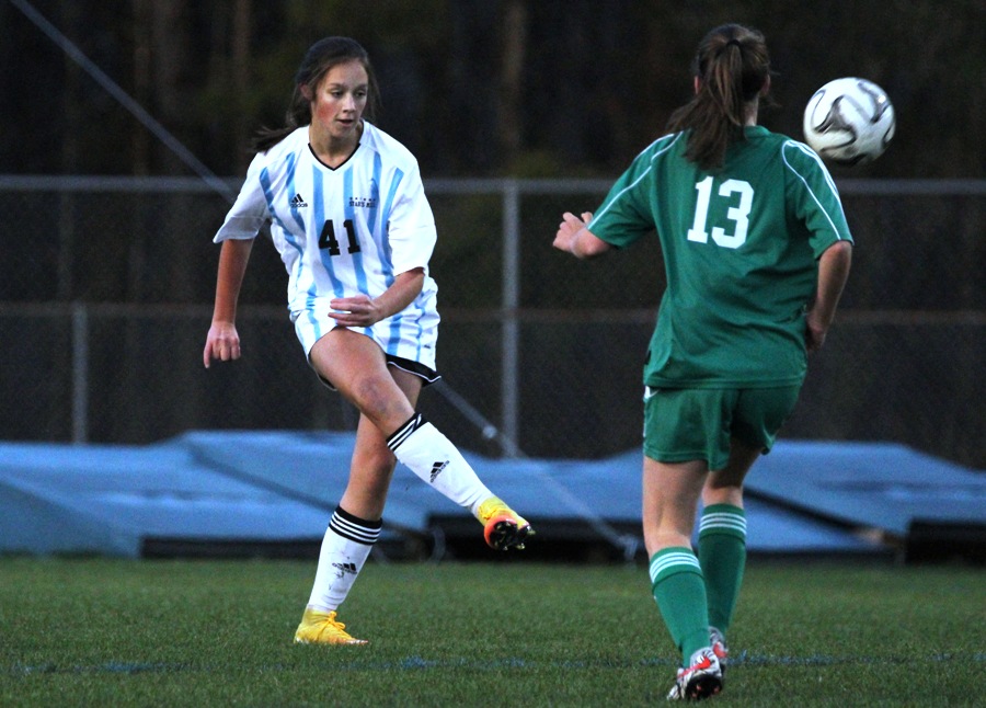 An eighth grade student competes for the JV girls soccer team against Mcintosh. “I would definitely recommend trying out to future eighth graders,” eighth grader Andrew Cole said. “It’s a great experience and it’s a lot of fun.”