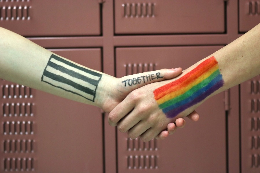 Both LGBT+ students and straight students join hands in support of LGBT+ rights and acceptance. The Gay-Straight Alliance club would allow any student in support of LGBT+ rights to help make the school safer and more accepting. 