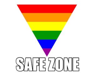 Many “gay safe” posters have the pride flag in a triangle with the words “safe zone” to show that the area is supportive of the LGBT+ community. The posters would promote change in the school system allowing the LGBT+ students to feel safe in the school environment. 