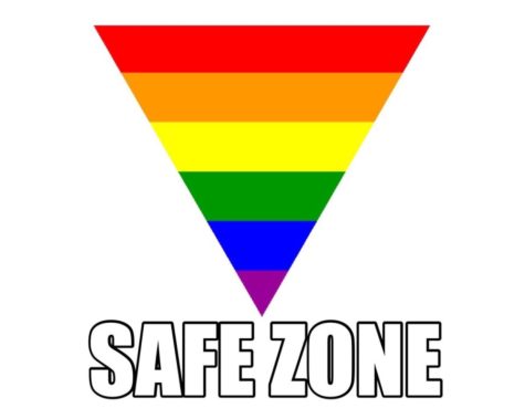 Many “gay safe” posters have the pride flag in a triangle with the words “safe zone” to show that the area is supportive of the LGBT+ community. The posters would promote change in the school system allowing the LGBT+ students to feel safe in the school environment. 