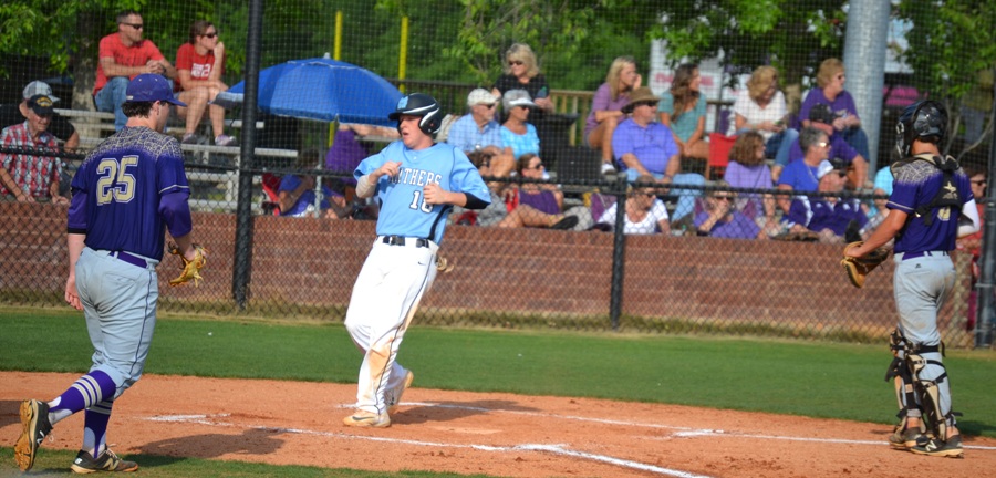 Senior Tyler Courtney scores another run for the Panthers. Starr’s Mill defeated Bainbridge 16-1 and 9-4 in a doubleheader and will move on to round two of the state playoffs against Kell.