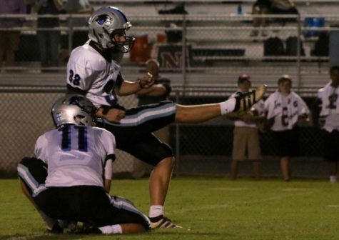 Junior kicker Michael Lantz kicks a field goal. Lantz made three of his four field goal attempts, including the 42-yarder to give the Panthers the lead for good.