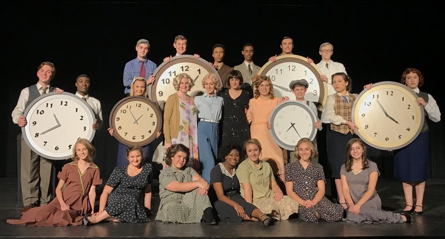 The+cast+of+%E2%80%9CThese+Shining+Lives%E2%80%9D+poses+while+on+the+stage+of+the+Willie+Duke+Auditorium.+The+group+won+the+regional+One+Act+Play+competition+and+the+AAAAA+state+competition+for+the+first+time+in+Starr%E2%80%99s+Mill+history.++